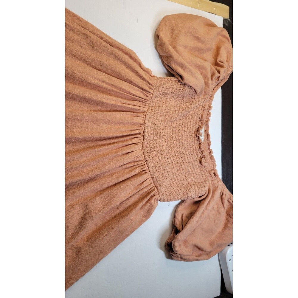 Abercrombie & Fitch Emerson Linen Blend Puff Sleeve Midi Dress Rust M Pockets - Picture 5 of 9